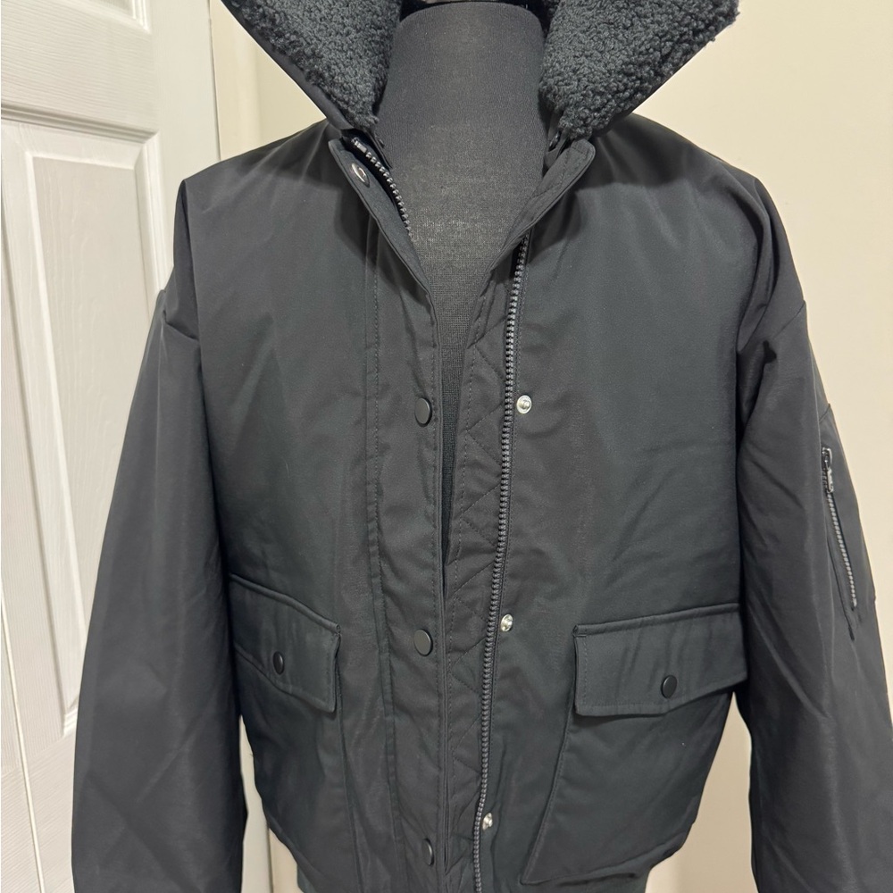 Gilly Hicks Black Bomber Jacket with High Collar and Sporty Style